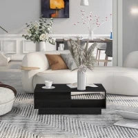 Tavolino da salotto moderno laccato lucido con luce LED, 95×55×32 cm, Nero