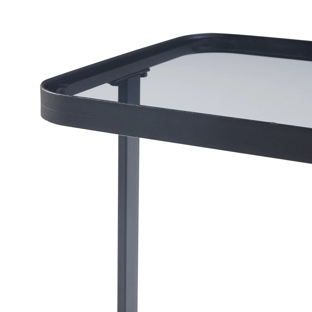 Set di 2 tavolini da caffè impilabili di diverse dimensioni vetro temperato da 4 mm metallo nero 03_0010601