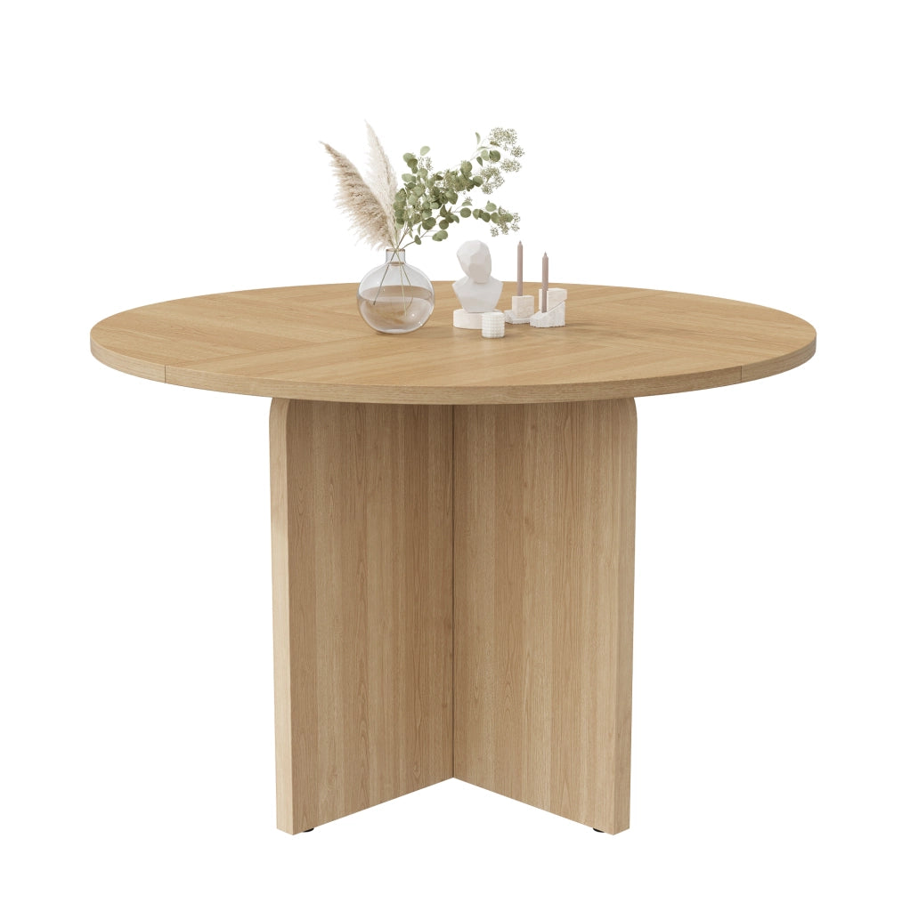 Tavolo da pranzo rotondo 120 cm in MDF colore rovere; stile nordico