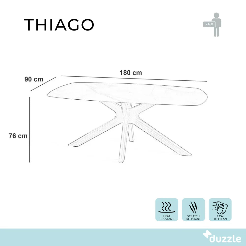 Tavolo da pranzo fisso in ceramica effetto marmo alabastro Thiago 180x90 cm fino a 8 posti | Duzzle