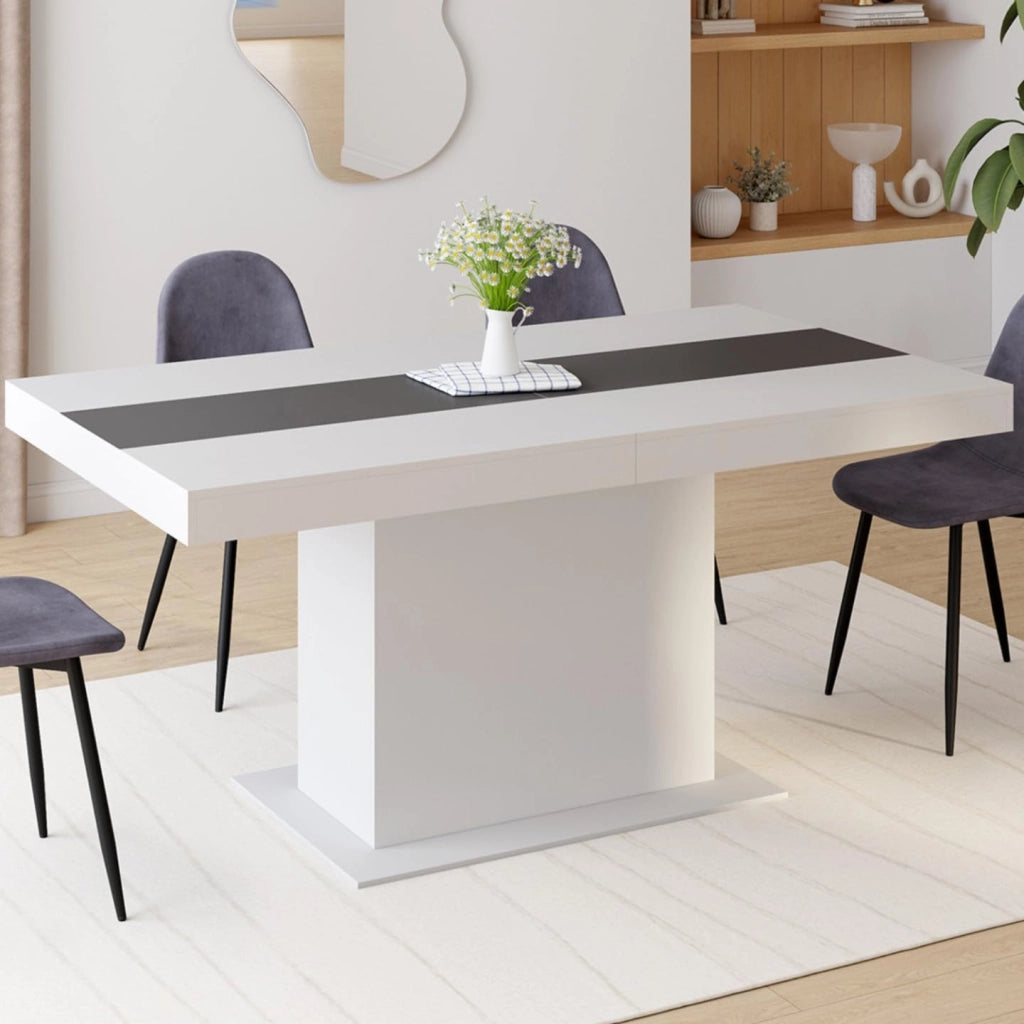 IDMarket - Tavolo da pranzo rettangolare allungabile EDEN 6-10 persone bianco con fascia centrale grigia 160-200 cm
