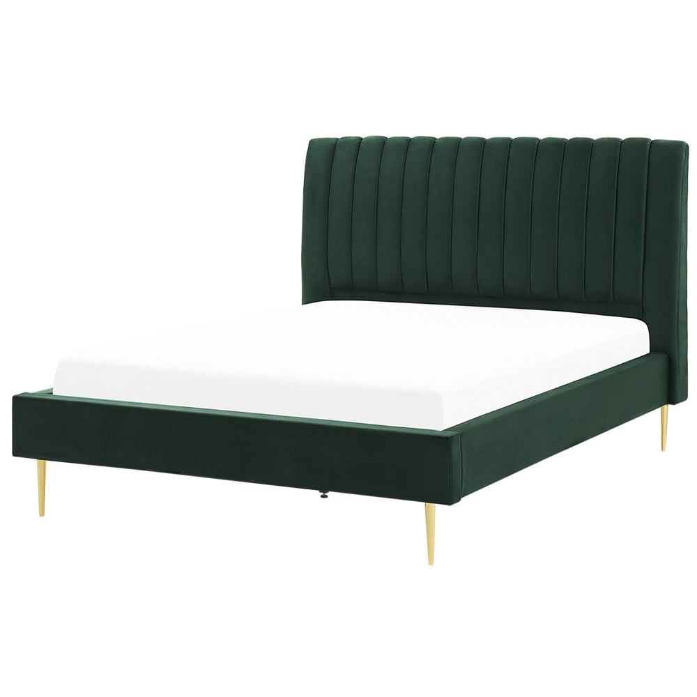 Letto imbottito velluto verde smeraldo e oro rete a doghe testiera alta 140 x 200 cm testata alta design retrò