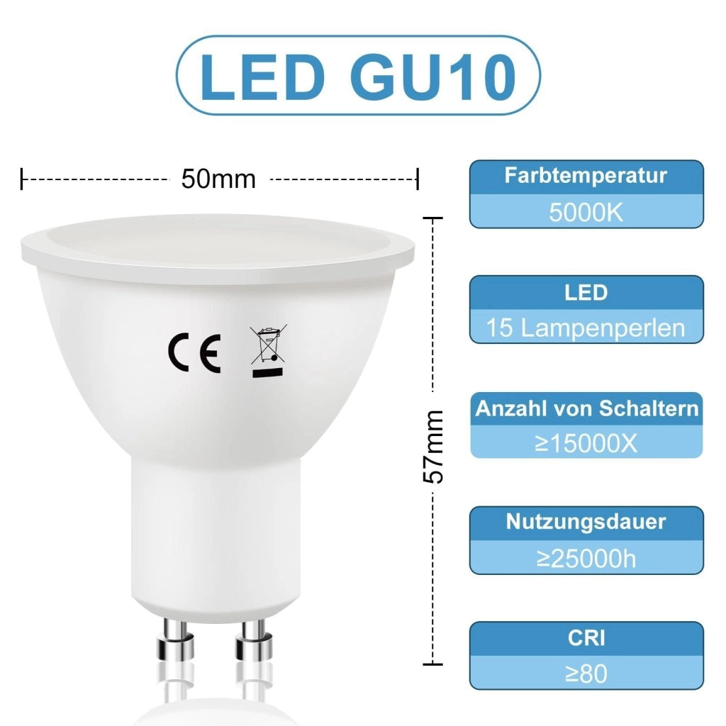 ZMH Confezione da 6 Lampadine LED GU10 Bianco Freddo 6W 5000K Angolo del Fascio 110°Riflettore