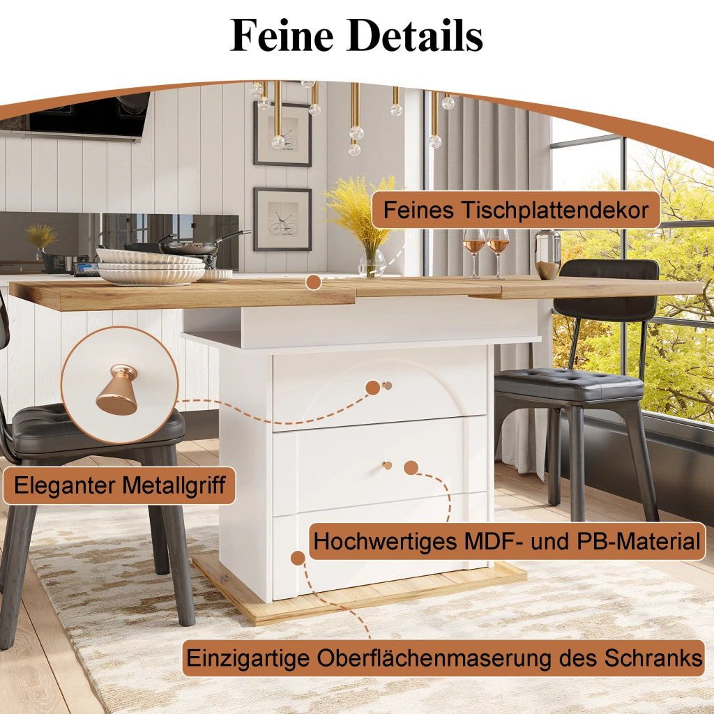 TAVOLO Allungabile 110-140x80x75 cm MDF Bianco e Naturale