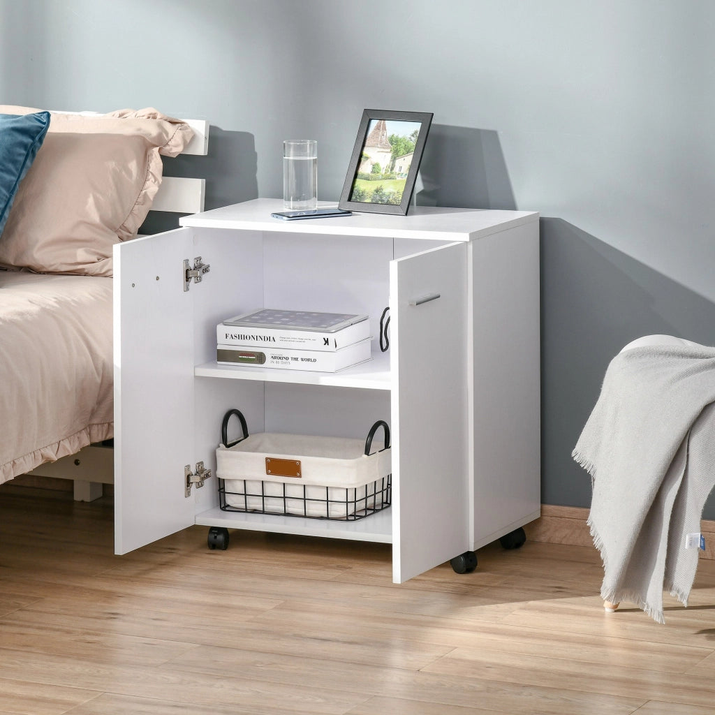 Mobile TV in legno con Ruote e 2 ante Bianco 60x35x65 cm