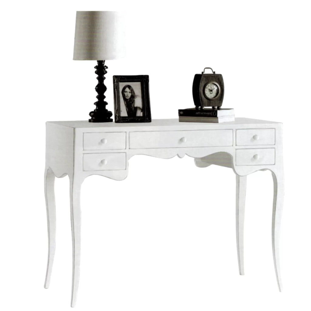 Scrivania classico legno massello 5 cassetti bianco 102x50x80h (1413) - Mobili 2G