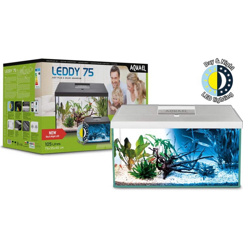 Aquael Aquarium Set Leddy 75 Day&Night - acquario cm75x35x40h completamente accessoriato Colore: Bianco