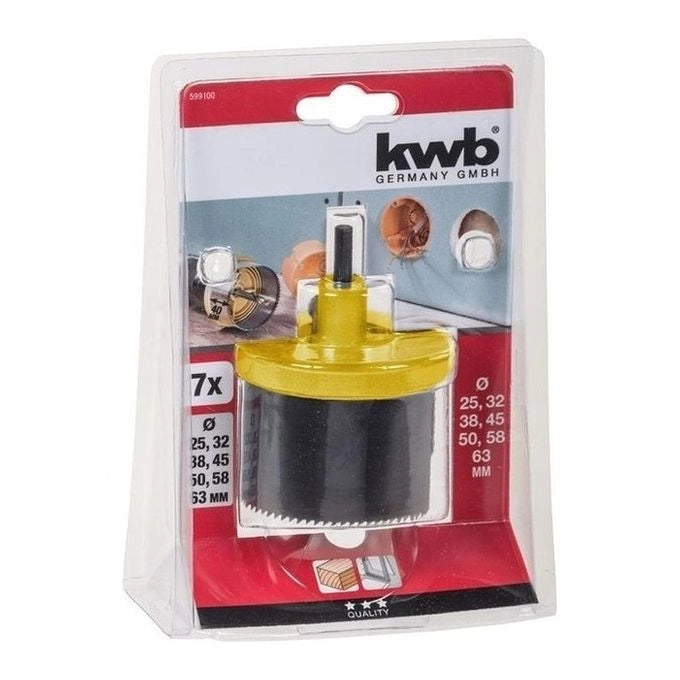 KWB 599100 Set Sega a Tazza per Trapano 7 pz Profondita' 40 cm Legno Cartongesso colore Acciaio inox