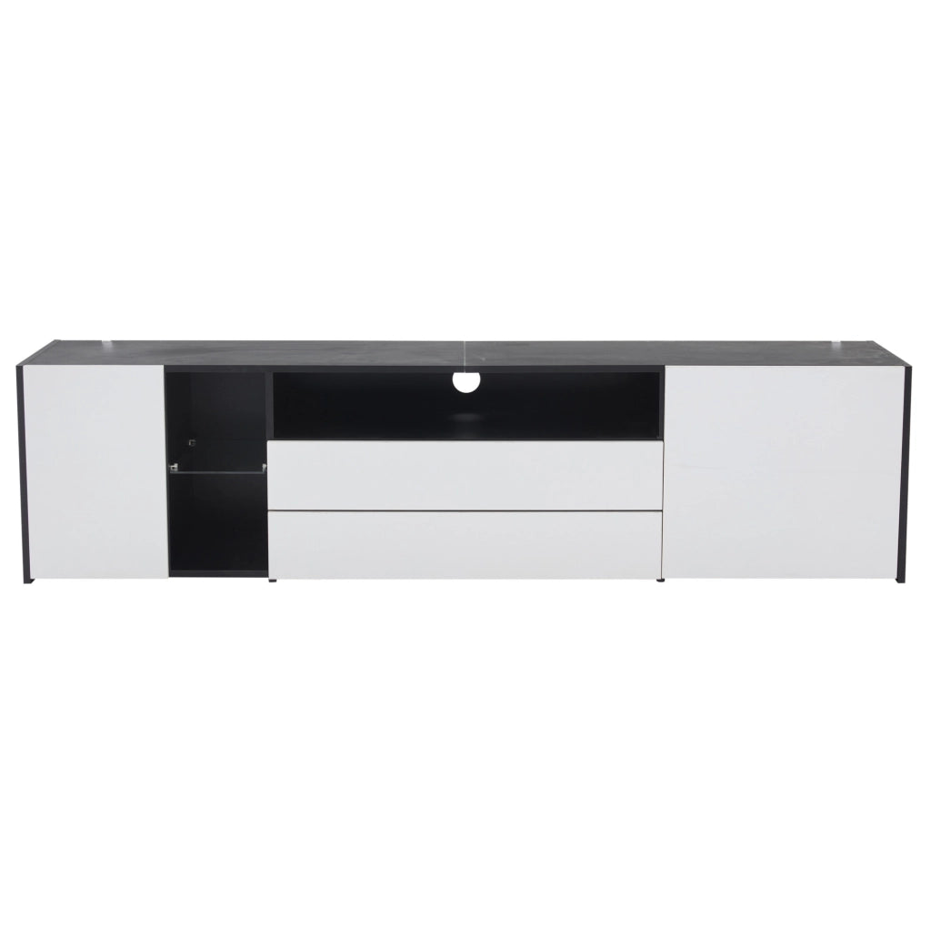 Mobile TV ULEVR 180x40x45 cm con LED controllabile via app, 2 cassetti e 2 vani chiusi, bianco e nero