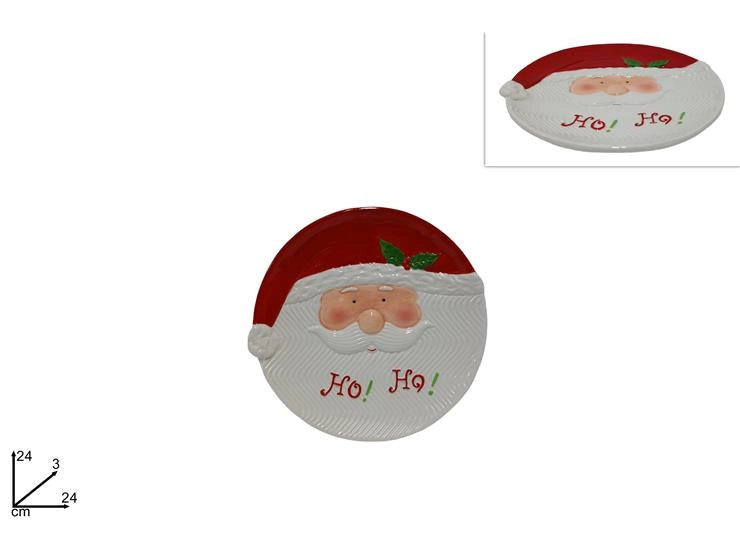 1 Pezzo Piatto Natalizio in Ceramica Babbo Natale 24 cm