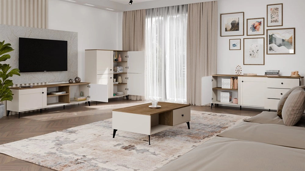 Cassettiera POINT 2d3s cashmere beige rovere CASTELLO mobile 3 cassetti 2 ante salon per camera e soggiorno