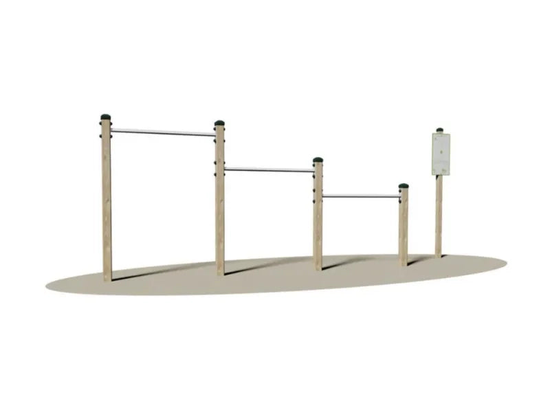 Appoggio a Braccia Tese Giochipark legno 9x9cm 3 barre acciaio Ø 4cm EN 16630