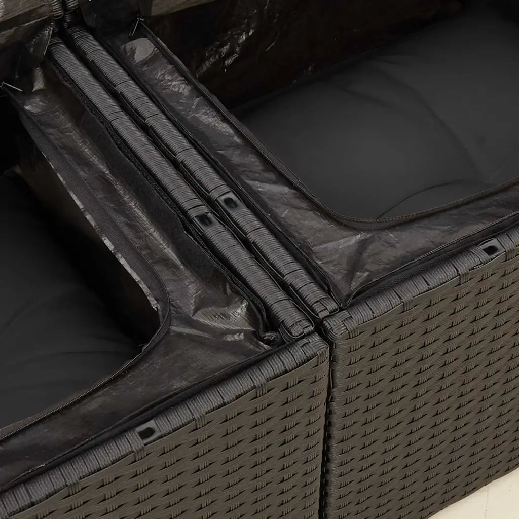 Divano da giardino con cuscini 2 Posti-Sofa da Giardino-Divano da esterno nero in polyrattan 691834