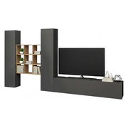 Parete attrezzata Genoveffa, Set salotto porta TV a 3 ante, Mobile soggiorno multiuso, 100% Made in Italy, cm 270x30h180, Antracite e Acero
