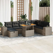 Set Divano da Giardino 9pz con Cuscini Grigio Polyrattan Acacia 3328103