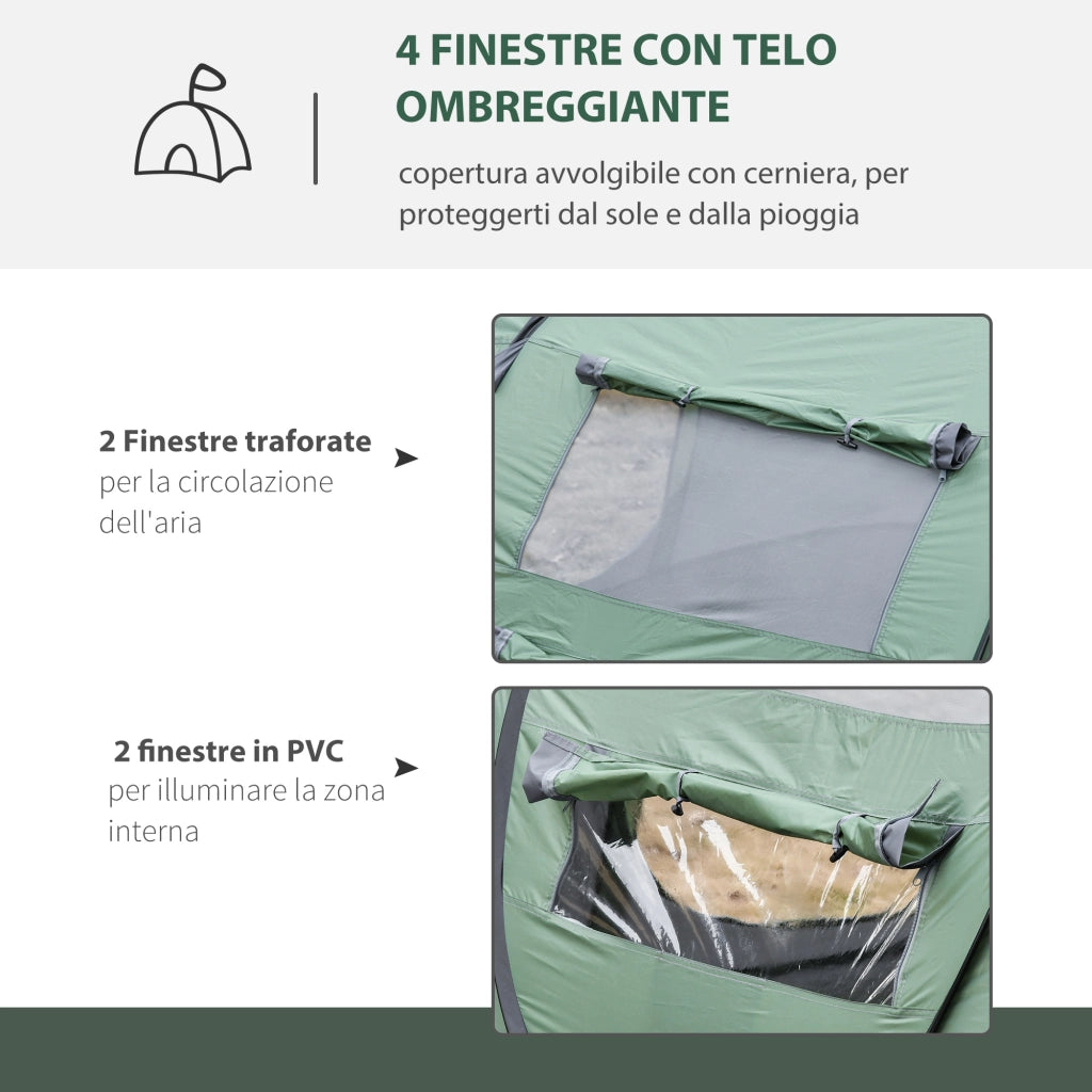 EasyComfort Tenda da Campeggio Pop Up 2 Posti con 2 Porte, 4 Finestre e Telo Impermeabile, 263.5x220x123 cm, Verde Scuro