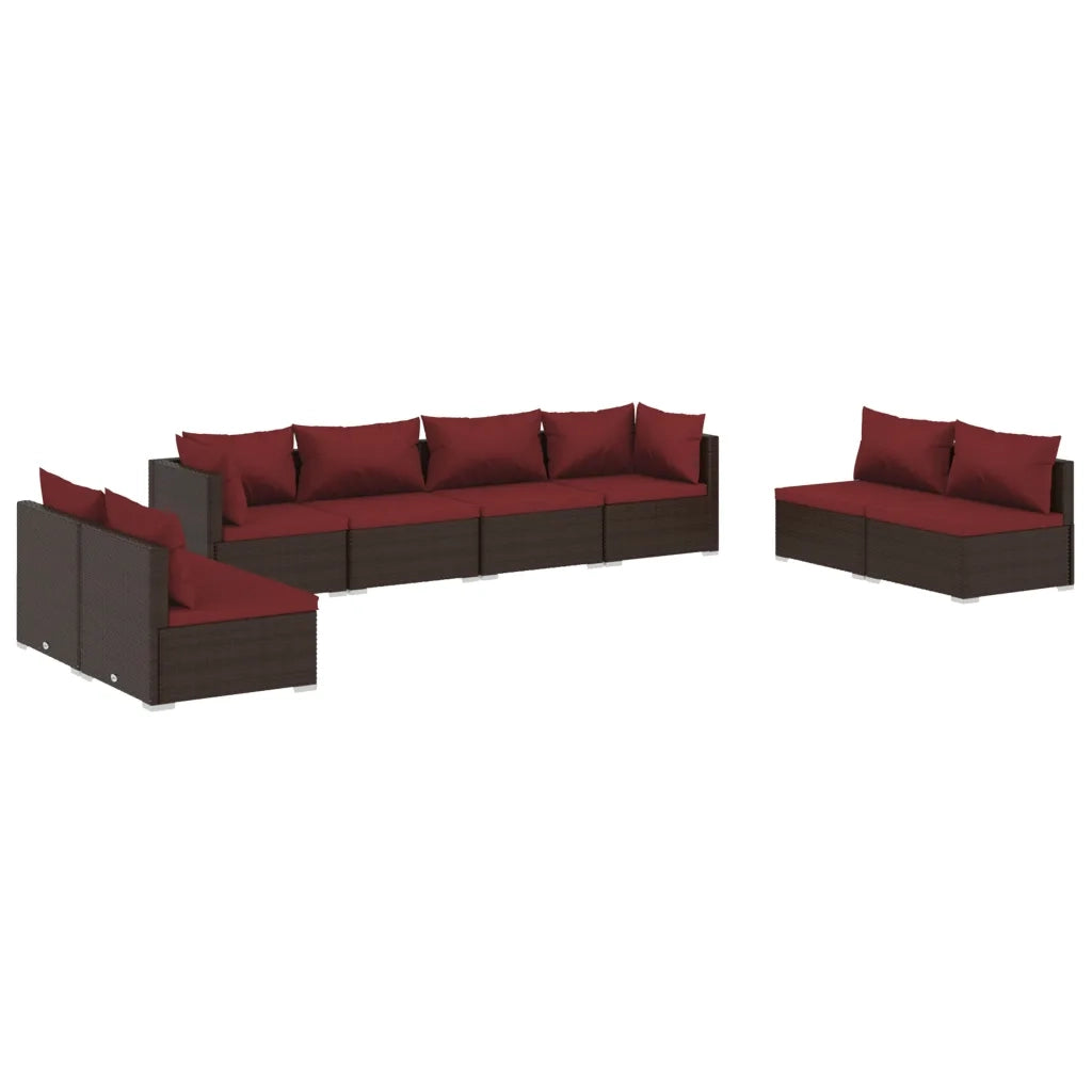 Set Divani da Giardino 8 pz con Cuscini in Polyrattan Marrone 3102251