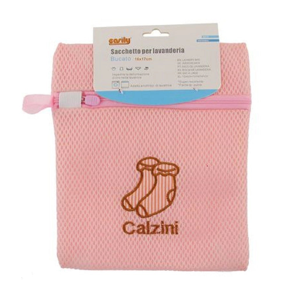 Trade Shop - Sacchetto Rete Lavanderia Lavatrice 16x17cm Rosa Biancheria Intimo Calzini 59368 -