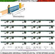 Asta Cremagliera M4 Antiusura Universale 5 Pezzi da 1 Metro in Nylon Antirumore Interno Acciaio Portata Garantita 6 Q.li Max 10 Q.li 6 Bulloni X Metro Ricambio Cancello Scorrevole Giunture a Incastro