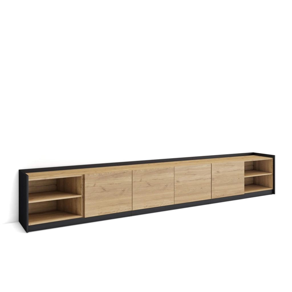 Mobile TV Soggiorno, 310x50x37 cm, Per TV fino a 80", Mobile Soggiorno, Rovere e nero