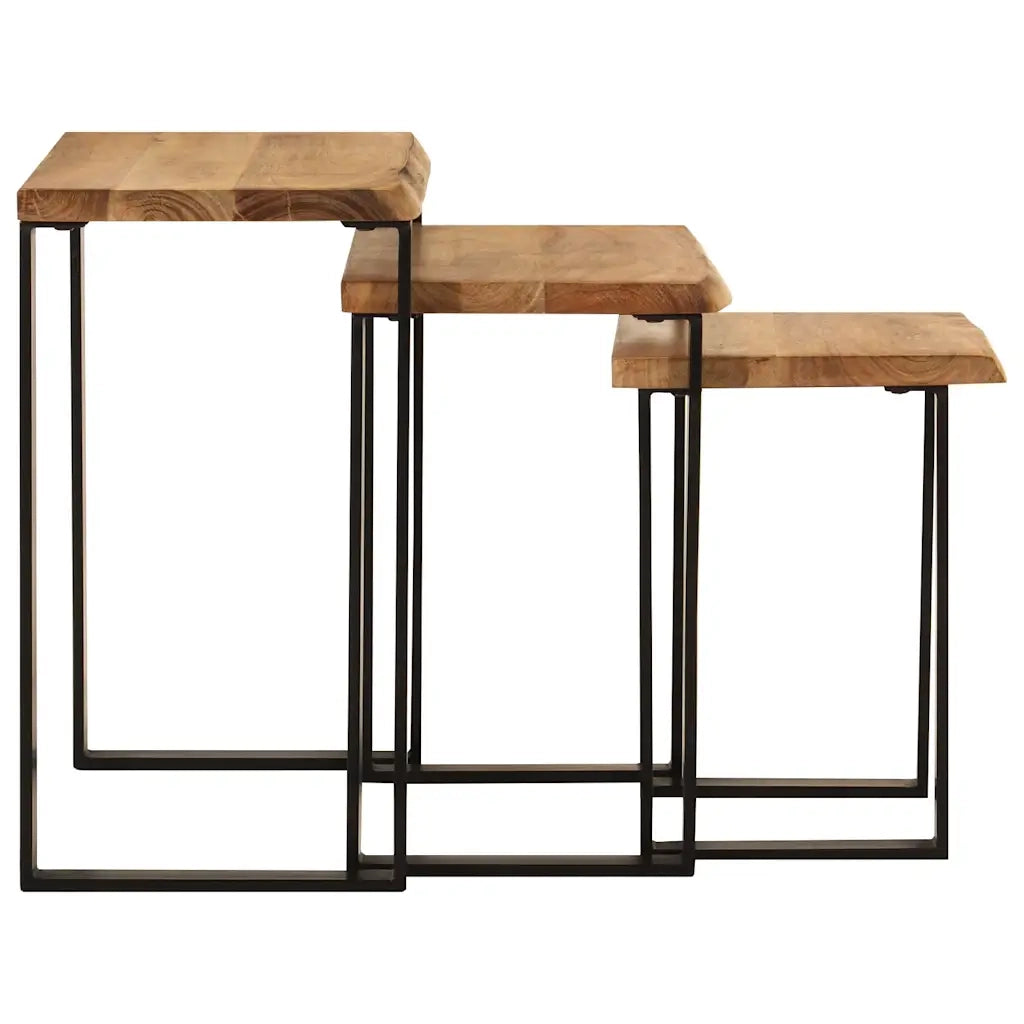 Tavolini a Incastro 3 pz Bordi Vivi in Legno Massello di Acacia 372760