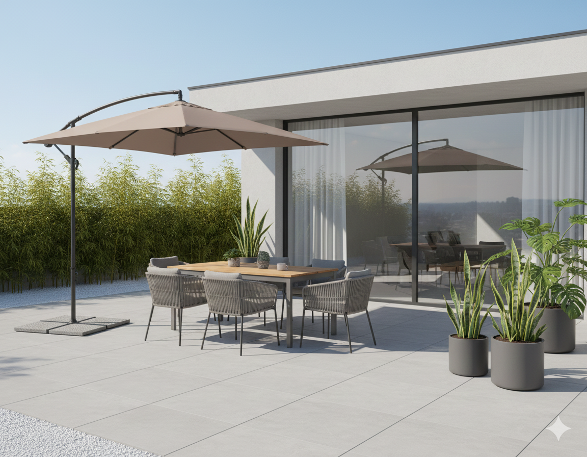 Ombrellone da Giardino Decentrato Texas 2x3m Tortora in Acciaio