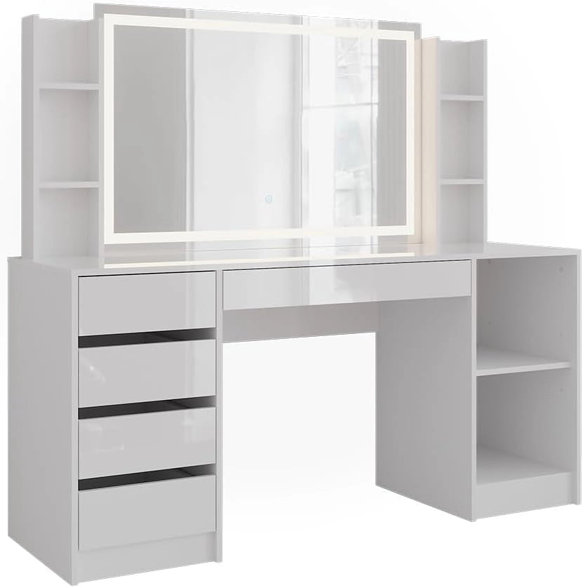 Tavolo da toeletta Sherry, Bianco/bianco lucido, 158.2 cm 4 parti