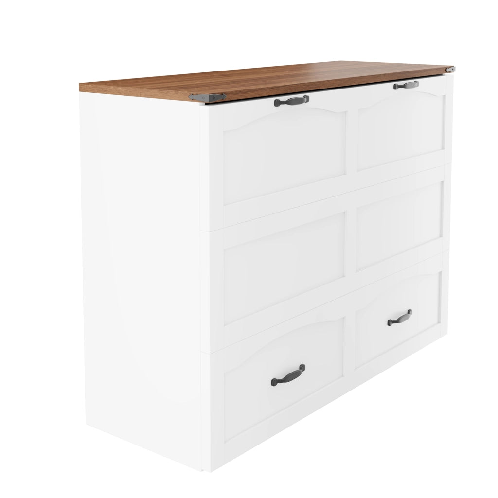 Letto a scomparsa 140 × 200 cm con presa elettrica e ruote silenziose, senza materasso, in legno e metallo, bianco