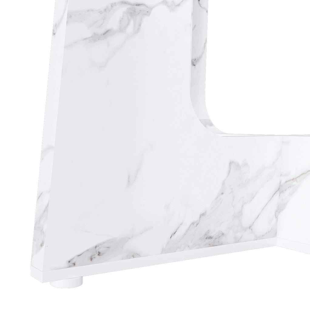 Tavolo rotondo da pranzo 120 cm in MDF bianco effetto marmo; altezza 76 cm