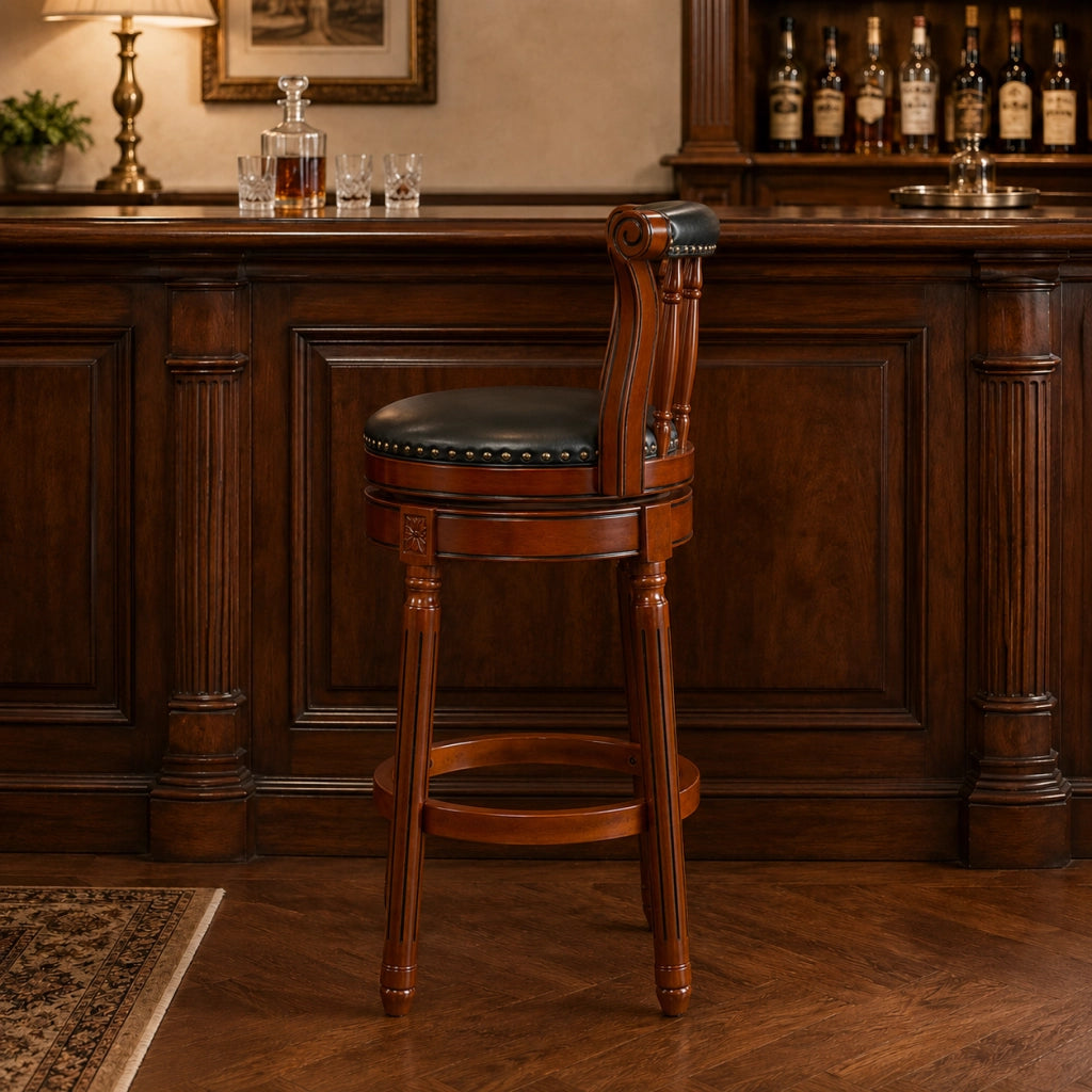 Sgabello da bar girevole 55.0x55.0x34.0 cm in pelle e legno blu