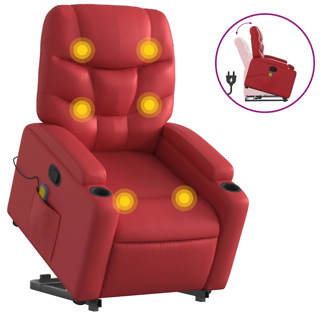Poltrona | Sedia Relax Alzapersona Reclinabile Massaggio Rosso in Similpelle