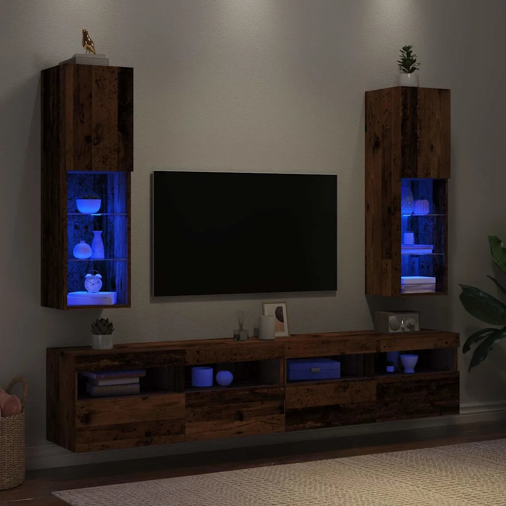 Mobili Porta TV con Luci LED 2 pz Legno Antico 30,5x30x102 cm 857677