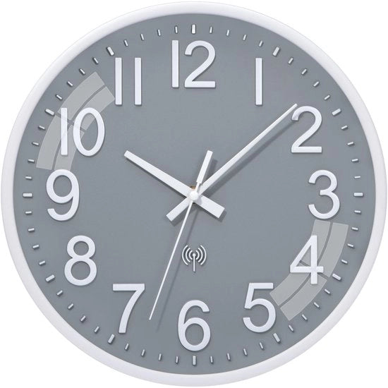 Orologio Radiocomandato Senza Suono Silenzioso 30cm Quarzo Alimentato da Batteria Grande Orologio da Parete Facile da Leggere per Camera, Casa, Cucina, Camera da Letto, Ufficio, Scuola (Grigio)