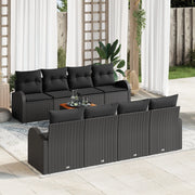 Set Divano Giardino 9 Pezzi con Cuscini Nero Polyrattan Acacia