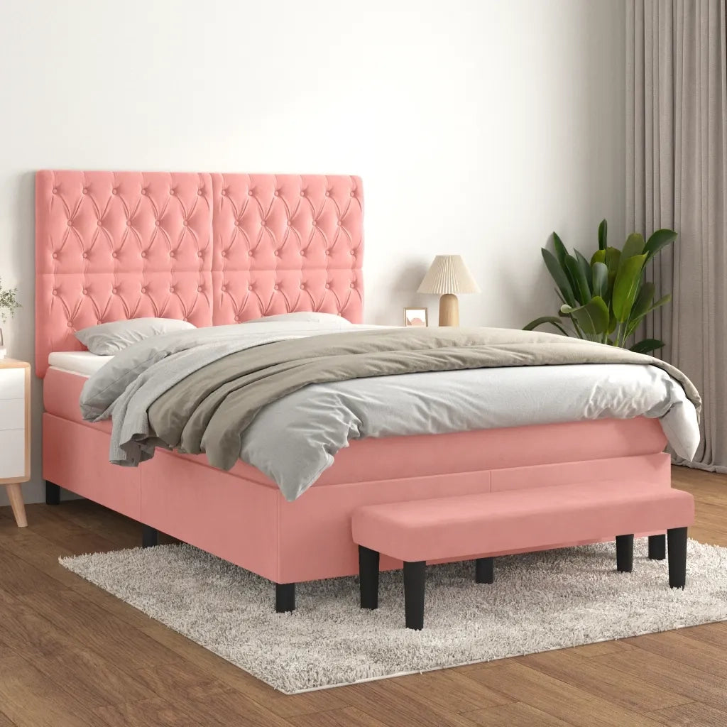 Giroletto a Molle con Materasso Rosa 140x190 cm in Vellutocod mxl 123220