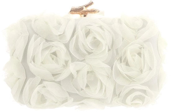 Clutch da Donna con Fiore di Serenata, con Catena e Mesh con Fiori per Festa, Prom, Matrimonio e Borsa della Sposa