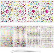 Pietre di Glitter Colorate Autoadesive 8 Fogli con Pietre di Glitter per Sticker per Facce con Diamanti Autoadesivi con 1 Pinza per Artigianato per DIY - 2076 Pezzi