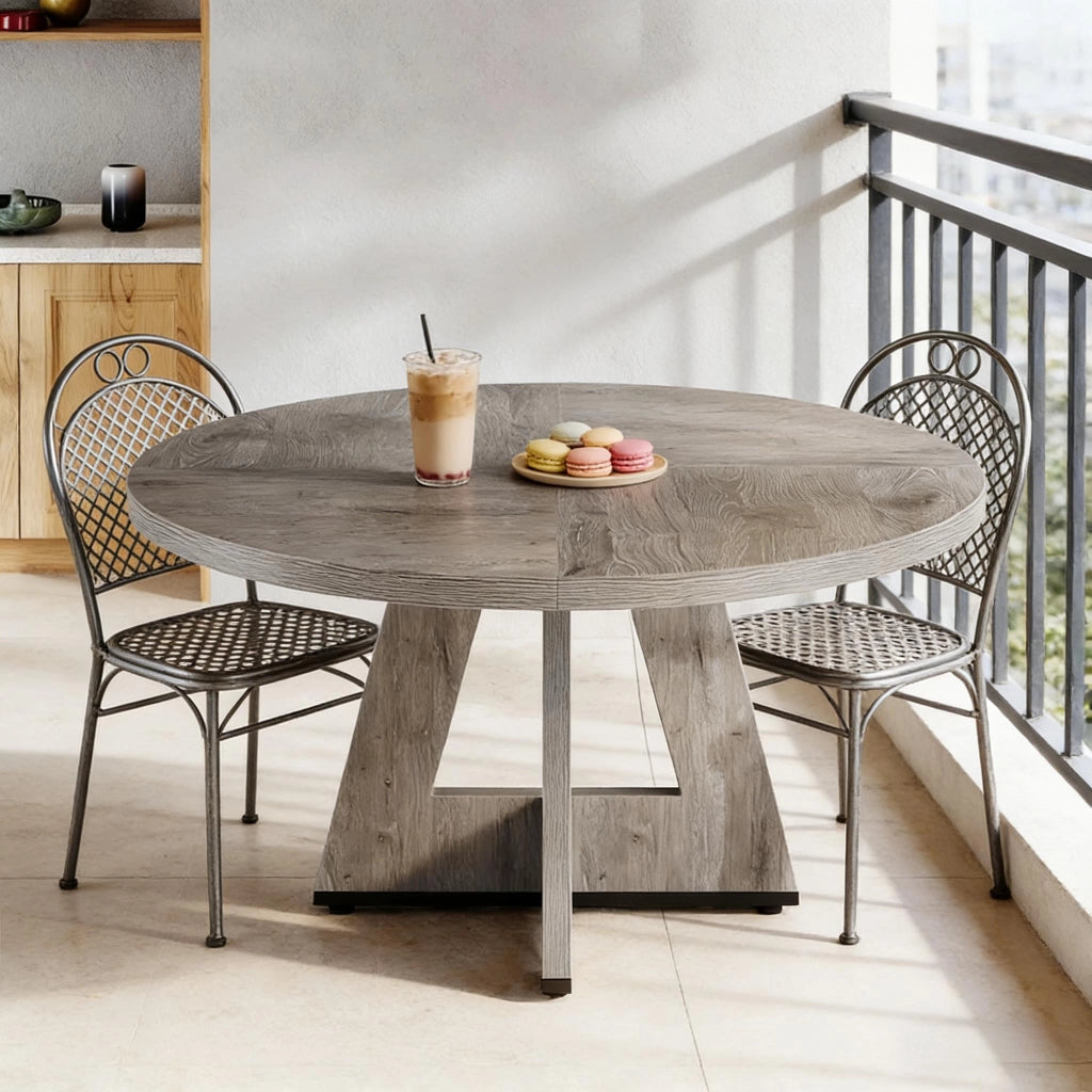 Tavolo da pranzo rotondo stile farmhouse 120 cm grigio in legno ingegnerizzato per 4 persone