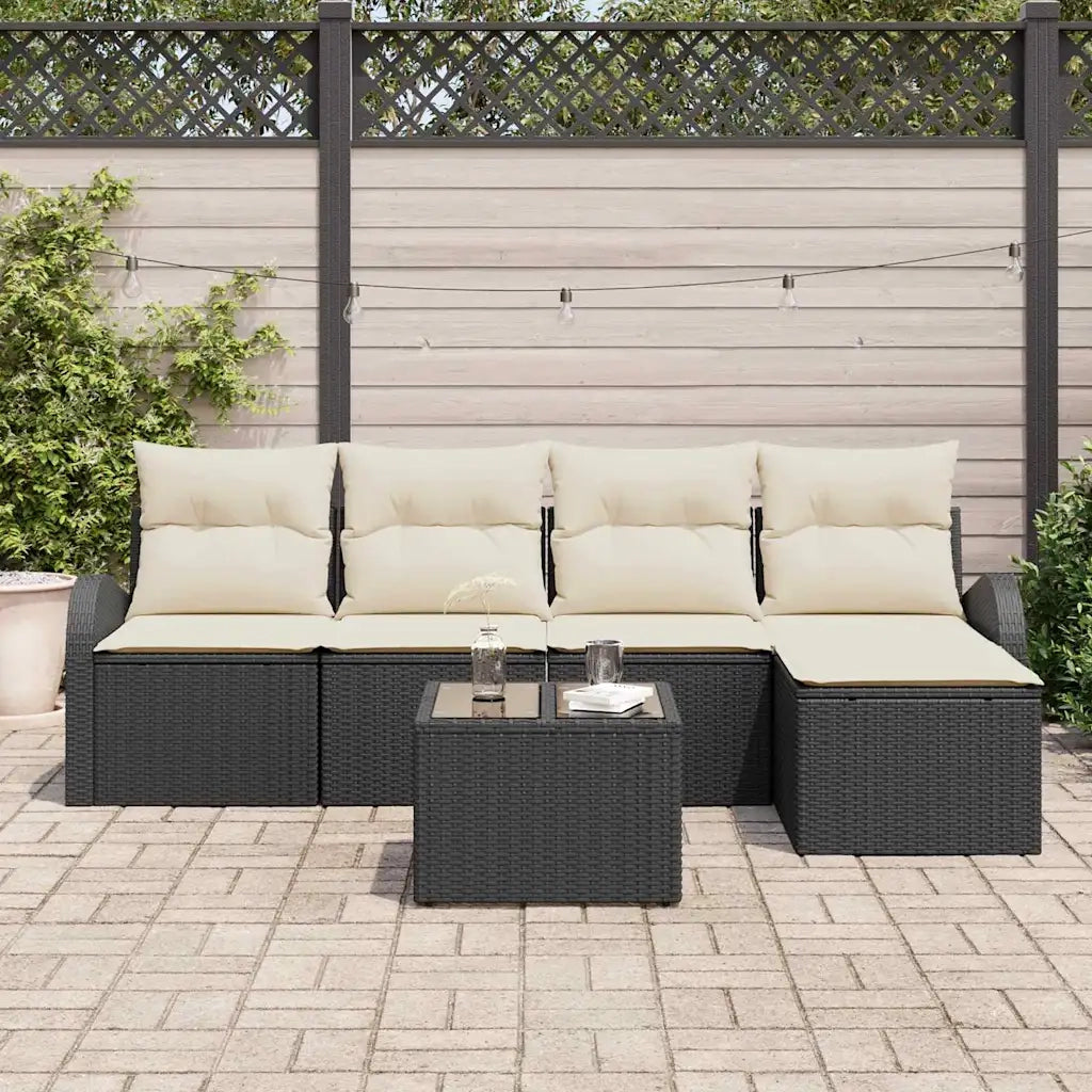 Set Divano da Giardino con cuscino 6 pcs Nero Poly Rattan