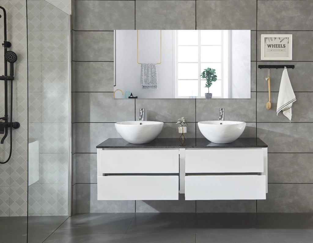 Mobile bagno sospeso doppio lavabo appoggio specchio 150cm Drontes Sicorage