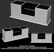 Organizzatore di scrivania, materiale PU, contenitore per penne, contenitore per penne, organizzatore di scrivania (4 cassette) per biglietti da visita, telecomandi, smartphone, cosmetici ecc. (grigio)