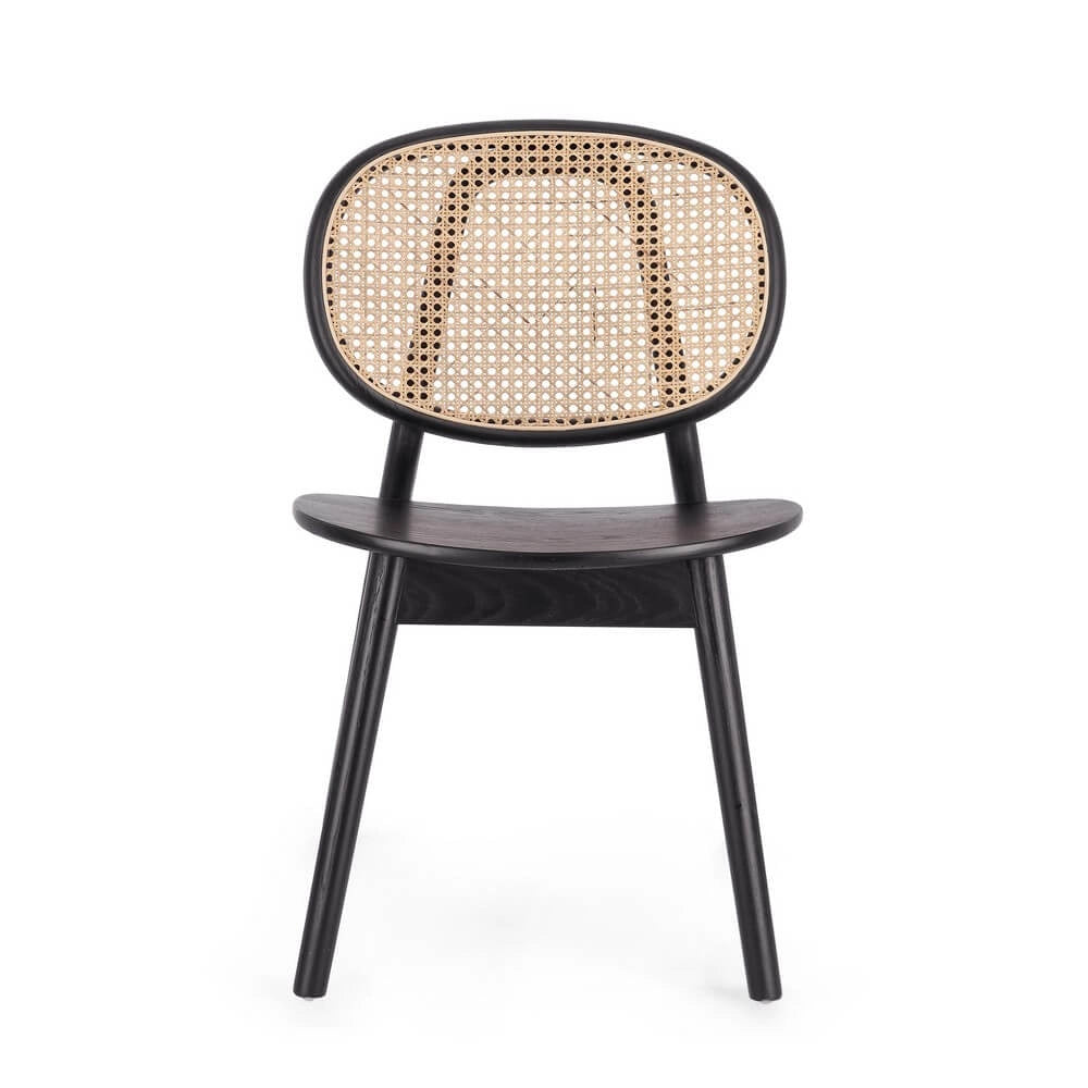 Sedia in Legno di Olmo con Schienale in Rattan Intrecciato - ELOISE
