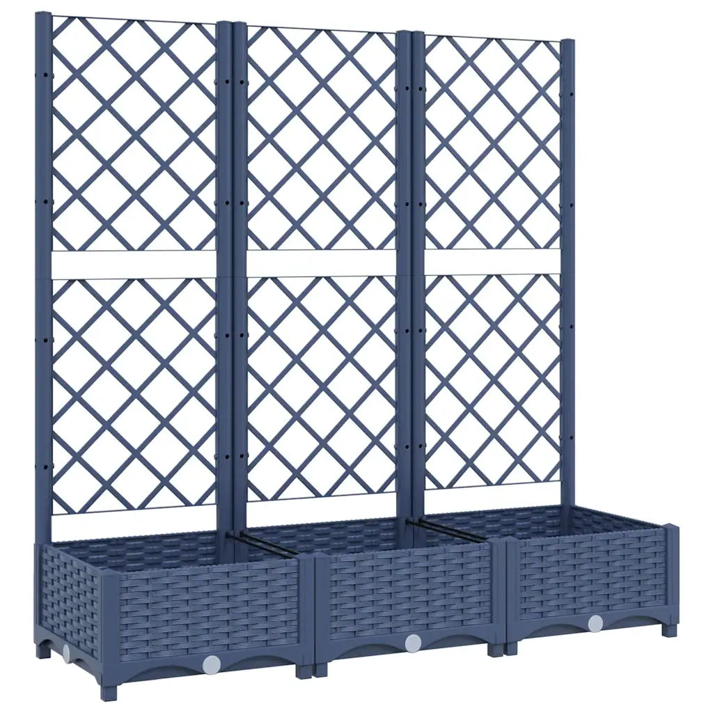 Fioriera da Giardino e Graticcio-Vaso da Esterno-Vaso con Griglia Grigio Blu 120x40x121,5 cm PP