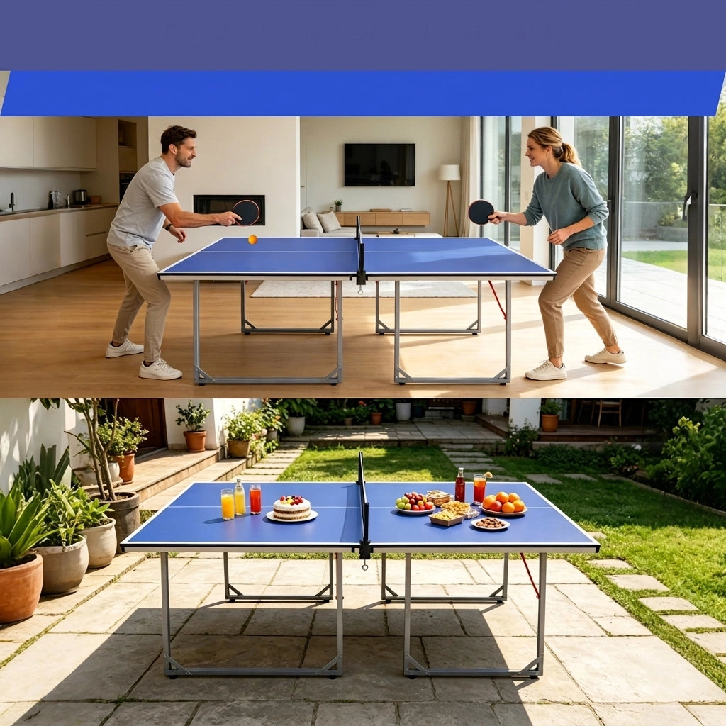 Tavolo da Ping Pong Pieghevole 182×91×76;2 cm 6 FT con Rete; 2 Racchette e 3 Palline; Portatile Blu