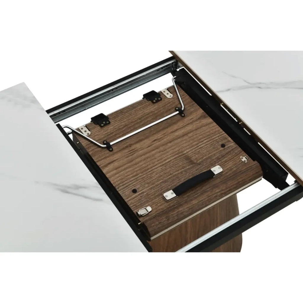 Tavolo LUMEA estensibile 160–200 cm – Tavolo contemporaneo in ceramica effetto marmo bianco e noce