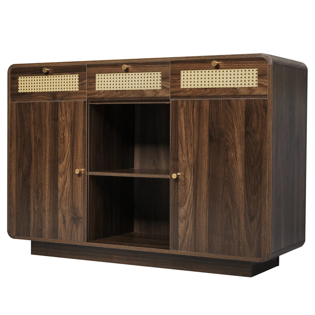 OKWISH Credenza con 3 Cassetti, 2 Ante e Ripiani Regolabili, Stile Retrò, per Soggiorno o Ingresso, 120 x 40 x 85 cm
