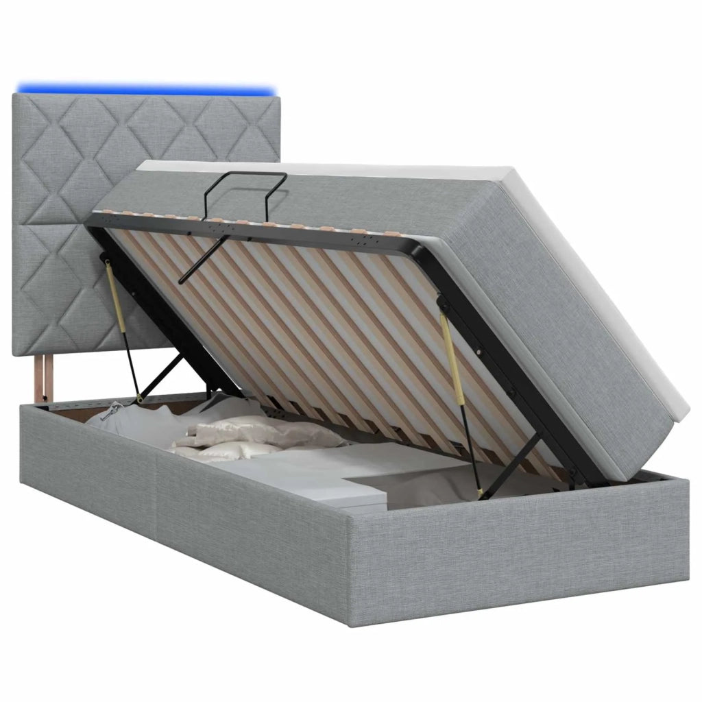 Letto con contenitore LED e materasso Grigio Chiaro 90 x 190 cm 3459975