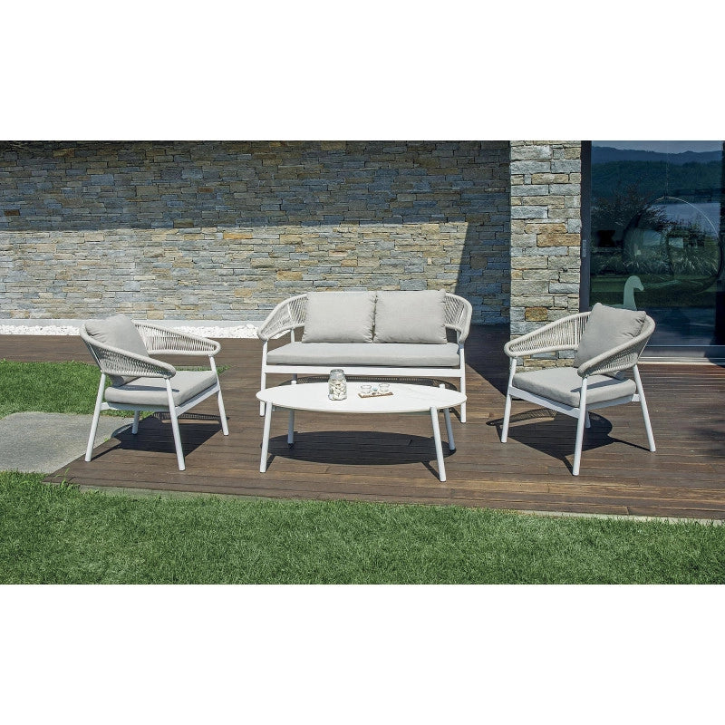 Salotto Cap-Ferrat In Alluminio Bianco + Schienale In Corda Beige Moia