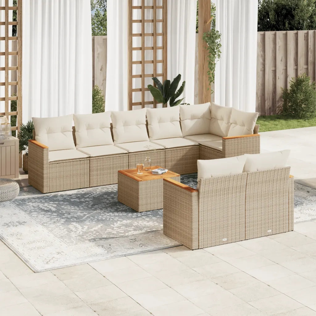 Set Divano da Giardino 9 pz con Cuscini Beige in Polyrattan 3258558