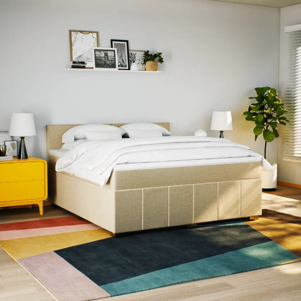 vidaXL Giroletto a Molle con Materasso Crema 180x200 cm in Tessuto